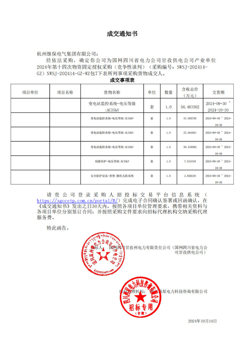 國(guó)網(wǎng)四川省電力公司甘孜供電公司產(chǎn)業(yè)單位2024年第十四次物資固定授權(quán)采購包7